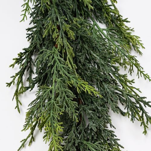 Christmas Cedar Garland,1Pcs 6ft Real Touch Cedar Pine Garland for Mantle Fireplace Outdoor Indoor Christmas Decorations