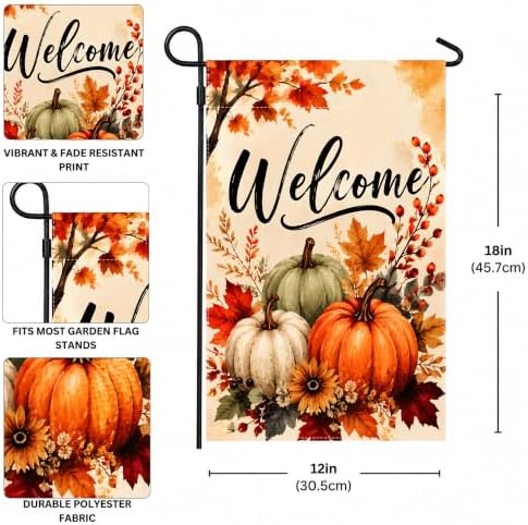 Fall Decor - Fall Pumpkin Welcome Garden Flag | Thanksgiving Decorations