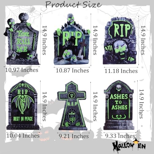 Halloween Decorations Outdoor Tombstone Yard Sign with Stakes 6PCS Glow in the Dark Waterproof Graveyard Tombstones Scary Zombie Theme Halloween Outdoor Decor for Family Home Front Yard Lawn Garden