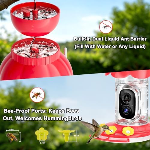 Hummingbird Feeder with Camera,2K FHD Live View & Auto Capture Bird Videos,Smart Solar Powered Bird feeders for Outdoors,No Subscription,AI Recognition, Waterproof,Ant Moat,Bird Lover Gift