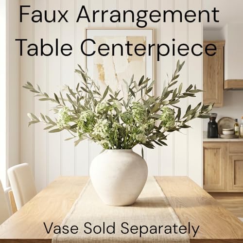 Faux Arrangement - Olive & White Berry, Realistic Greenery Stems For Vase