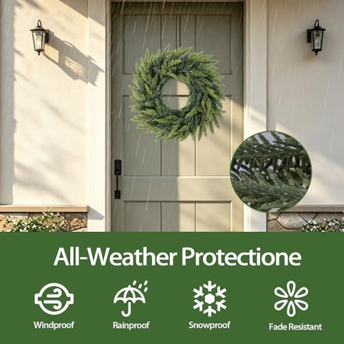 Christmas Cedar Wreath for Front Door Decoration, 24 in, 2 Pack