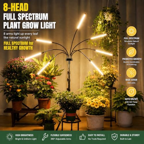 Grow Lights for Indoor Plants, Full Spectrum Grow Light for Indoor Growing with Tripod Stand, Auto On/Off Timing 4/8/12H, Plant Grow Lights Indoor.