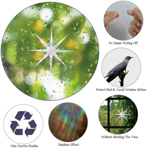 33PCS Star Window Stickers Prevent Birds from Hitting Windows, Rainbow Sun Catcher Stickers No Glue Required, Non-Adhesive Reusable Vinyl Rainbow Stickers
