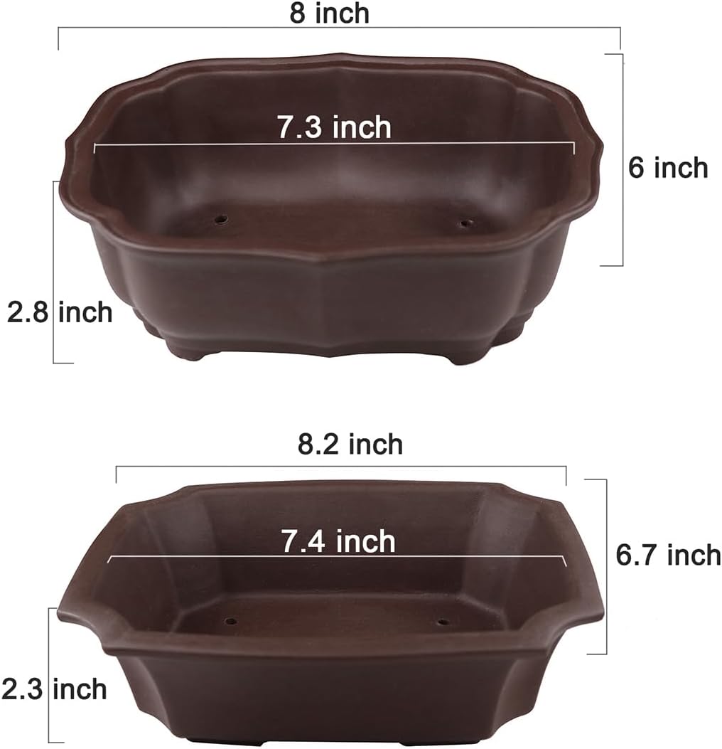 MUZHI 2 Pack 8" Unglazed Ceramic Bonsai Tree Pot Training Planter with Drainage Wiring Hole, Breathable Handmade Zisha