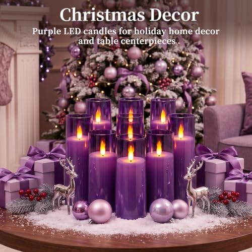 Homemory Purple Flameless LED Pillar Candles, Remote Timer, 9 Pack