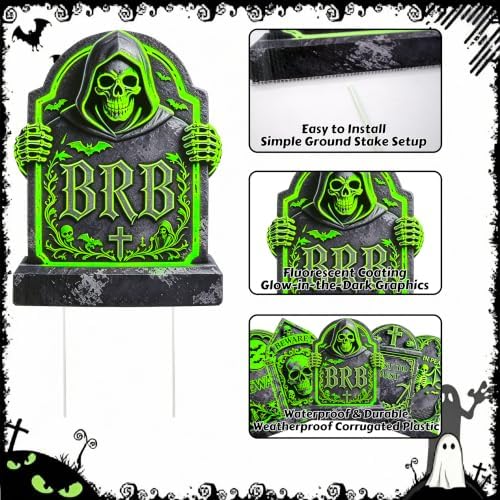 6 Pack Halloween Tombstone Decor, Glow in The Dark Gravestones