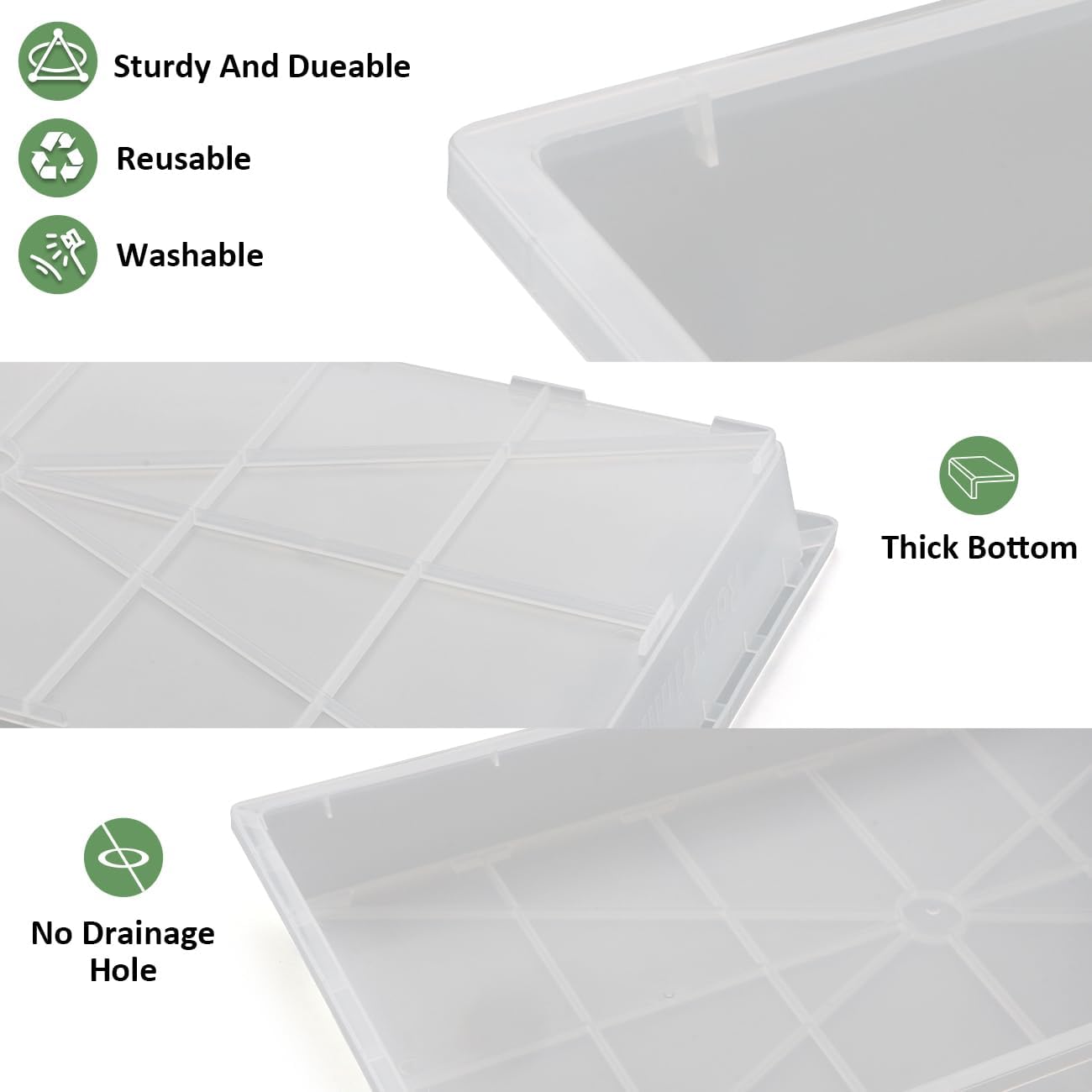 RooTrimmer 1020 Nursery Pot Trays 5 Pack, Transparent Plastic Flat Seed Starter Tray, Durable Square Seedling Starting