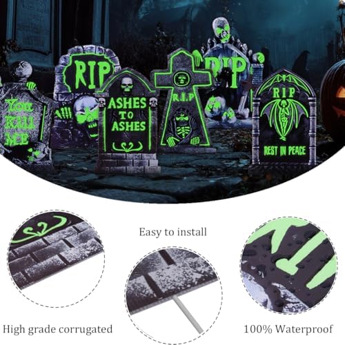 Halloween Decorations Outdoor Tombstone Yard Sign with Stakes 6PCS Glow in the Dark Waterproof Graveyard Tombstones Scary Zombie Theme Halloween Outdoor Decor for Family Home Front Yard Lawn Garden