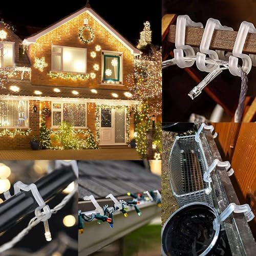 120 Pcs Outdoor Light Clips Hooks for String Lights - Christmas Hangers Gutter Clips for Hanging Halloween Village Accessories (Clear)
