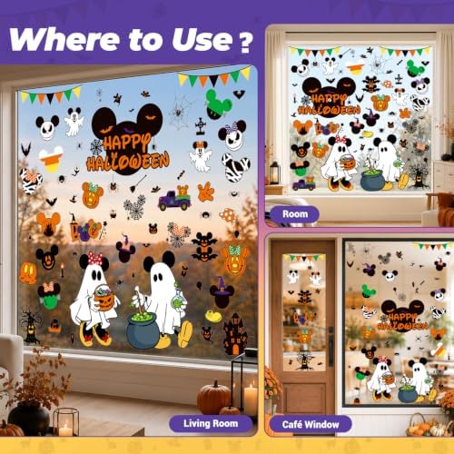Halloween Window Clings, 8 Sheet Cute Themed Pumpkin Spider Halloween Party