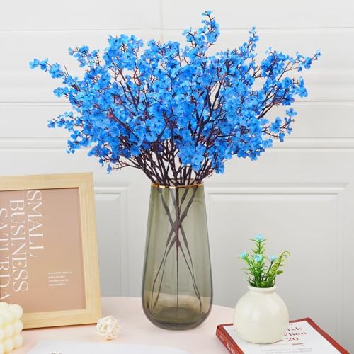 10 Pcs Fake Flowers, Real Touch Babys Breath Artificial Flowers, Blue