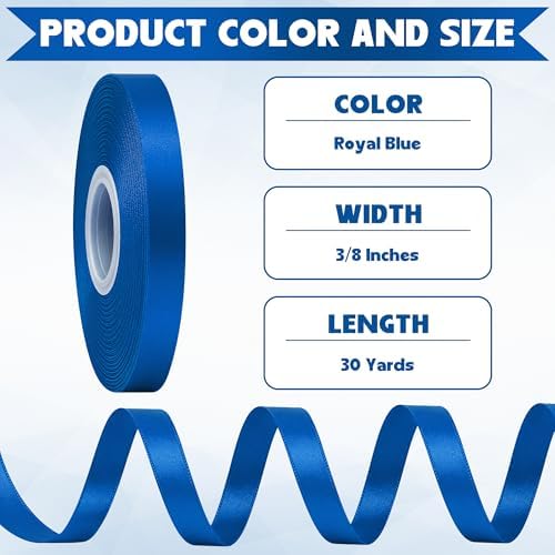 3/8In 30Yards Thin Royal Blue Ribbon for Gift Wrapping Graduation Party