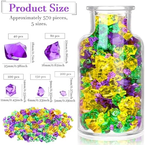 Syhood 570 Pcs Yellow, Green and Purple Acrylic Gems Plastic Crystals