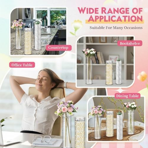 Nuogo 6 Pcs 12" Plastic Clear Cylinder Vase Acrylic Vase for Centerpieces