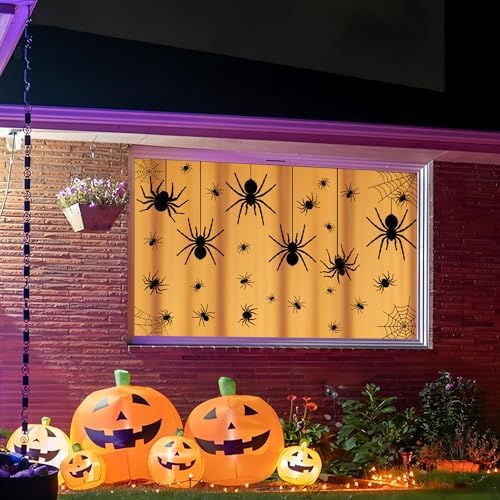 9 Sheets Halloween Window Clings Extra Large Black Spider Window Decals Scary Spider Web Silhouette Windows Stickers Double Sided Windows Clings for Halloween Home School Office Glass Party Decor