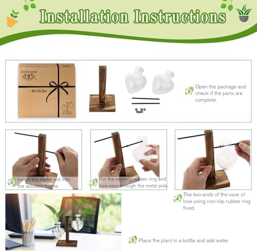XXXFLOWER Plant Propagation Station Terrarium Wooden Stand 2 Love Bulb Vase