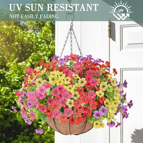 AGIRL 2 Set Artificial Hanging Flowers with Baskets for Outdoors
