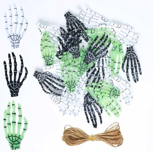 24 Pcs 2.8 Inch Small Skeleton Hand Bone Halloween, Human Skull Hand Bulk for Craft Hanging Ornaments Haunted House Accessories