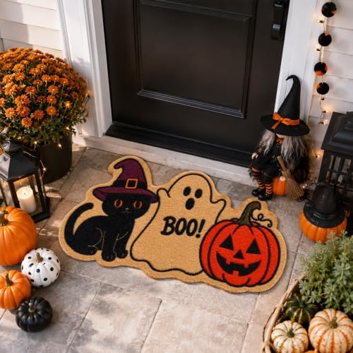 Halloween Black Cat Ghost Pumpkin Welcome Doormat-Halloween Coir Door Mat