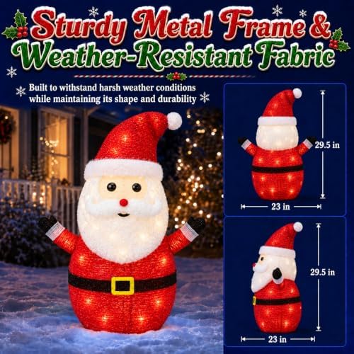 2 Pack Lighted Christmas Santa Outdoor Decorations, 45 LEDs, 2 Modes