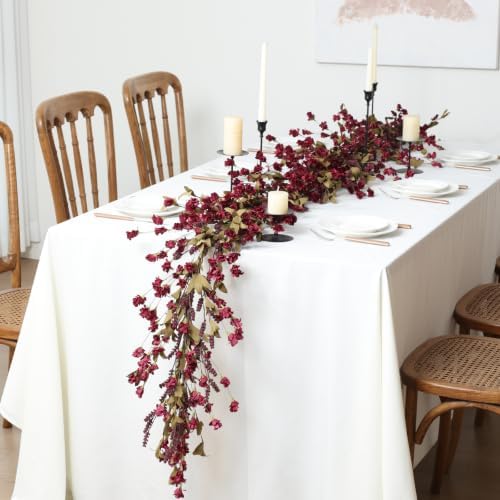 Mizii Burgundy Artificial Flower Garland 6FT Fake Wildflower Floral Garland Hanging Vines Spring Summer Flowers Decorations for Mantle Table Centerpieces Room Wall Fireplace Wedding Decor (Burgundy)