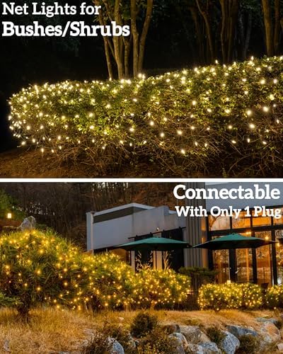 Led Christmas Net Lights for Bushes, 132LED 6FT x 6FT Connectable UL Certified Net Lights for Bushes Tree Shrubs Xmas Trunk Green Wire Christmas Decorations