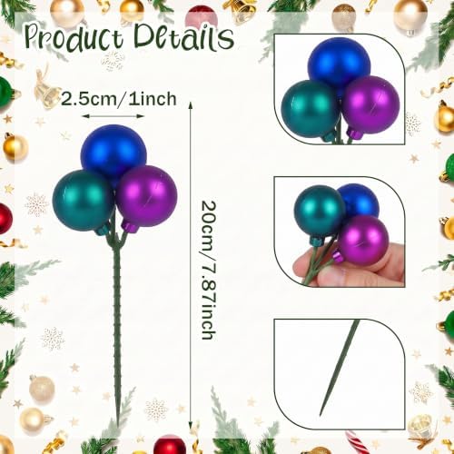 Syhood 12 Sets 7.9 Inch Christmas Peacock Ball Picks, Purple Blue Teal