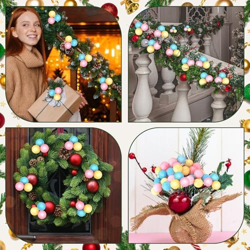 Syhood 12 Sets 7.9 Inch Pastel Christmas Ball Picks and Sprays Decor