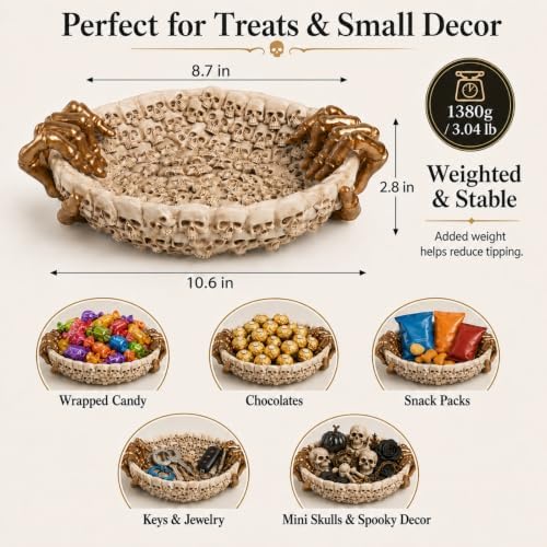 Halloween Candy Bowl, Spooky Skull Serving Dish Gothic Home Decor