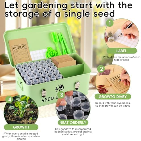 Seed Storage Organizer, Metal Seed Vault Bank Saving Containers Box (Seeds not Included)