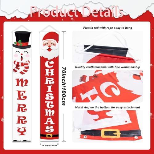 Christmas Porch Banner Sign Snowman Santa Claus Merry Christmas Banner for Xmas Holiday Wall Hanging Decor Supplies Indoor Outdoor