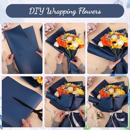 woric 25 Sheets Navy Blue Flower Bouquet Wrapping Paper