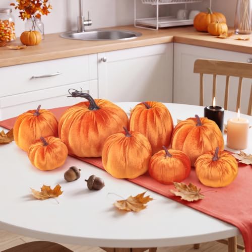 Gresorth 8 Pcs Fake Orange Velvet Pumpkins Artificial Pumpkin Decoration