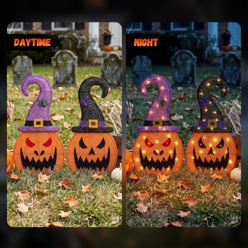 28" H Halloween 2D Lighted Pumpkin Yard Outdoor Decor Set of 2, 60L