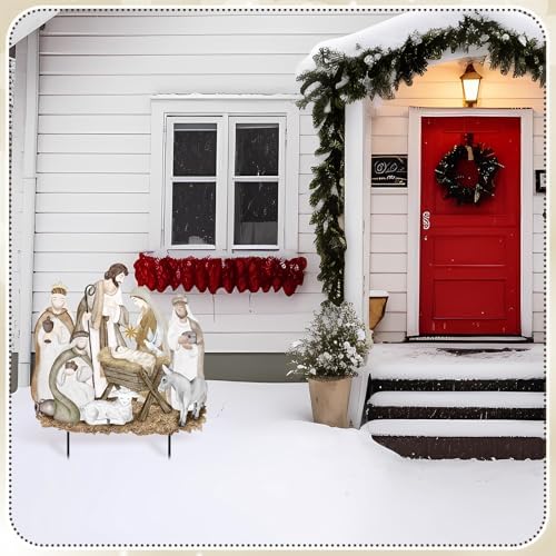 Weysat Christmas Nativity Yard Signs 15.7 Inch Metal Nativity Sense Decoration Outdoor Christian Religious Yard Decorations with Stakes Waterproof Jesus Garden Sign for Home Patio Lawn Party