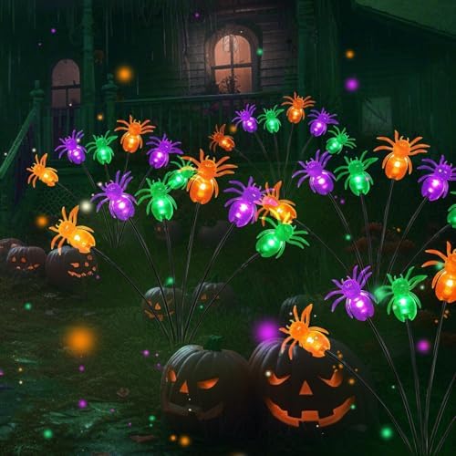 LORRYTE 4Pack 24LED Spider Solar Halloween Lights Outdoor for Garden