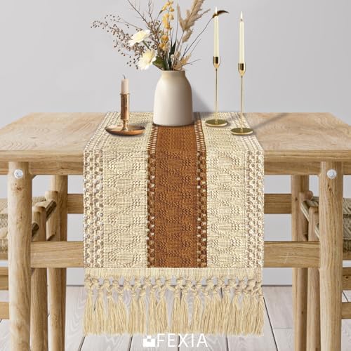 Boho Table Runner for Home Decor 12x90 Fall Coffee Table Decor Caramel