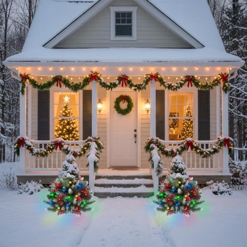 2 Pack Artificial Christmas Urn Filler,Pre-lit Lighted Christmas Tree