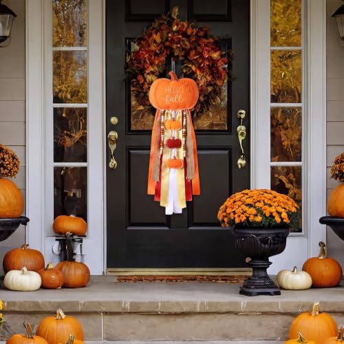 Riceshoot Fall Wreath Sash with Bow Blue White Floral Ribbon Clip Decor
