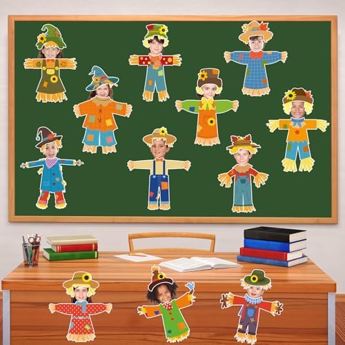 Pajean 60 Pcs Scarecrow Bulletin Board Decor Thanksgiving Scarecrow Cutouts