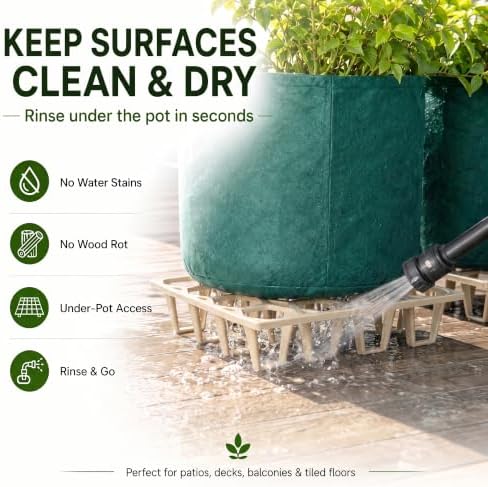 Plant Riser – Pot Spacer for Grow Bags, Planters & Containers – UV-Resistant Drainage Tray for Airflow, Root Health & Cleaner Surfaces (Standard White, 5 Pack)