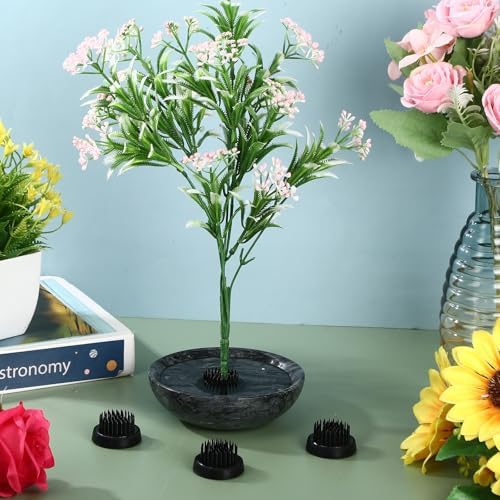 Sliner 8 Pcs 1.57 x 0.43 Inch Floral Frogs Round Brass Flower Holder, Black
