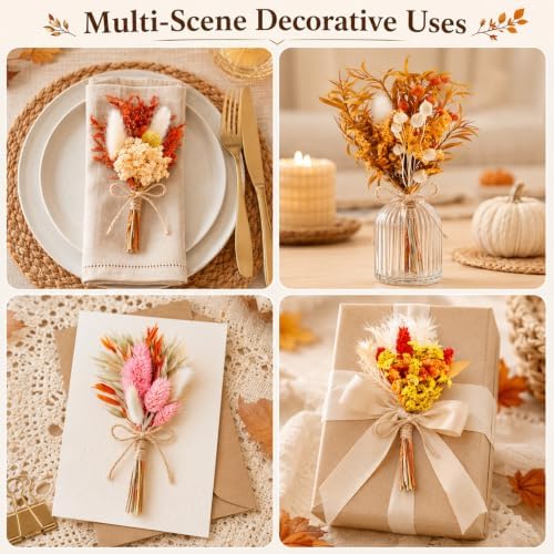 24pcs Fall Dried Flowers 6-7" Mini Boho Floral Bouquets Assortment