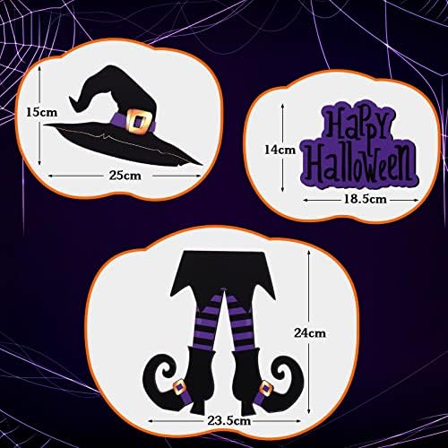 Yerliker Happy Halloween Sign Decoration Purple Wooden Witch Hanging