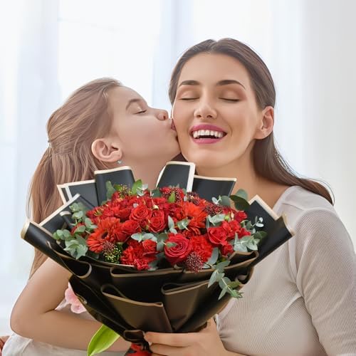 DEWJDFSC 20 Sheets Flower Bouquet Wrapping Paper Floral Korean Black-3