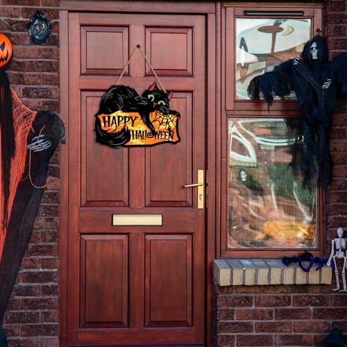 Britimes Black Cat Welcome Door Sign, Wooden, for Home Decor
