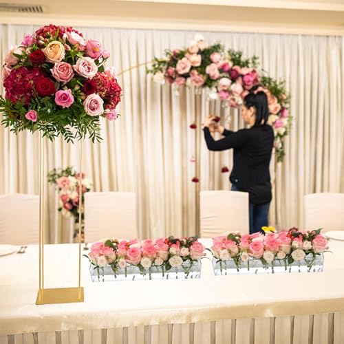2Pack Clear Acrylic Flower Vase Rectangular, 15.7 Inches 32 Holes
