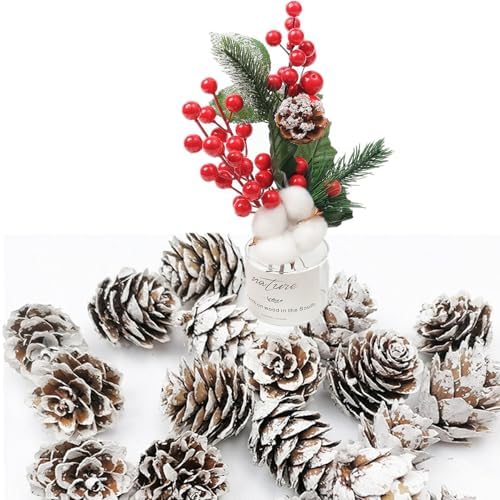 160 PCS Mini Snow Pine Cones Christmas Thanksgiving Pine Cones Bulk White Christmas Small Tiny Pinecones Ornaments for Home Decoration DIY Crafts Wedding Xmas Tree Fall Winter Decor
