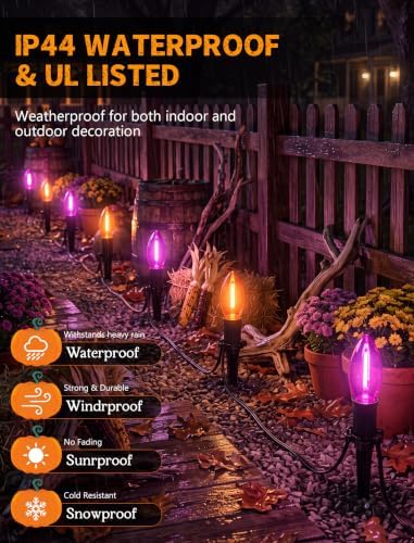 Halloween Pathway Lights 19.5FT, 10 C9 LED Purple & Orange Bulbs Plug In